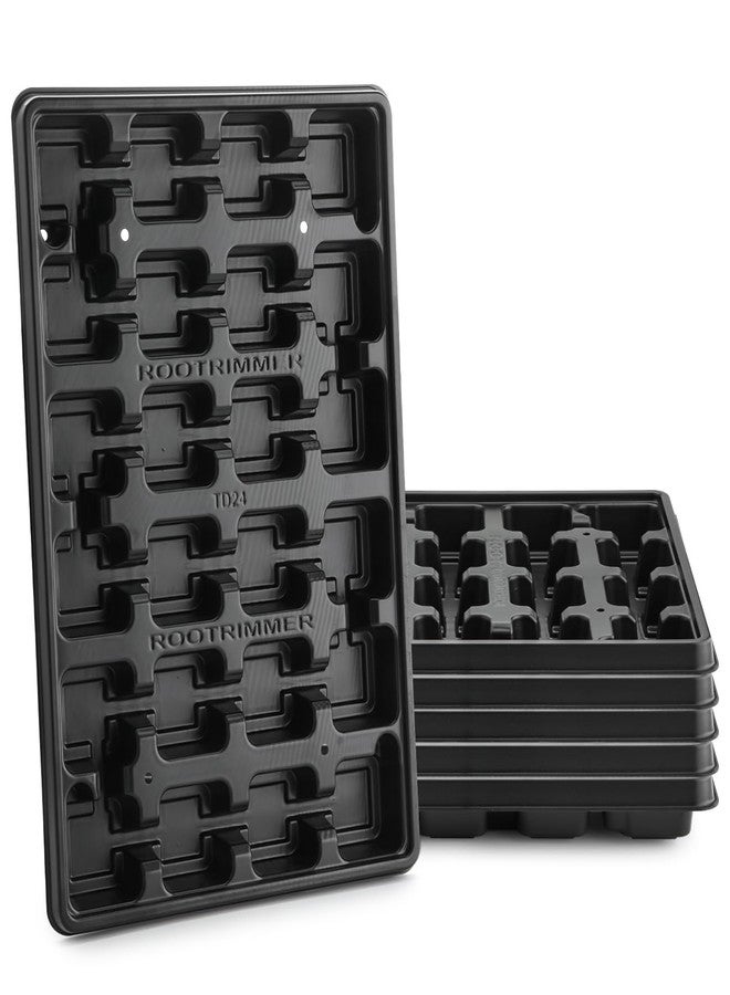 RooTrimmer 24 Cell Nursery Pots Trays 5 Pack (17"x11"x1.6"), Reusable Plant Pot Tray for Holding 2.8 inch (7CM) Square Nursery Pots, Durable Plastic Carrying Seed Starter Tray with Drain Holes (Black) - Image 1
