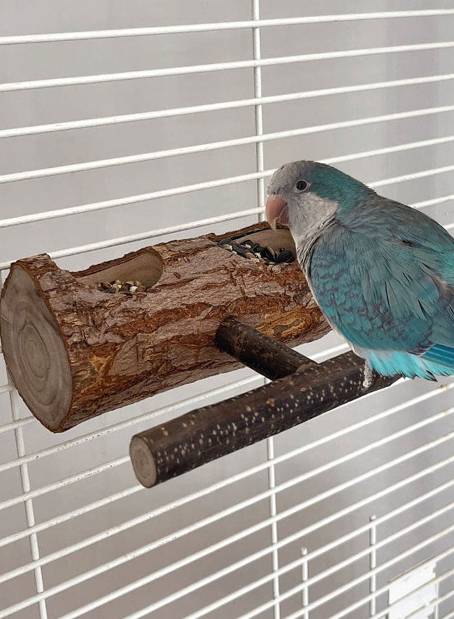 HOOTO Wooden Bird Feeding Dish Cups Perch Stand Hanging Feeder Solid Wood Parrot Feeding Bowl for Parakeets Conures Cockatiels Budgie Parrot - Image 4