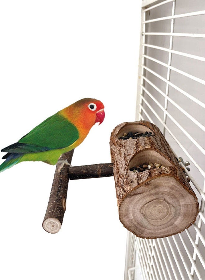 HOOTO Wooden Bird Feeding Dish Cups Perch Stand Hanging Feeder Solid Wood Parrot Feeding Bowl for Parakeets Conures Cockatiels Budgie Parrot - Image 1