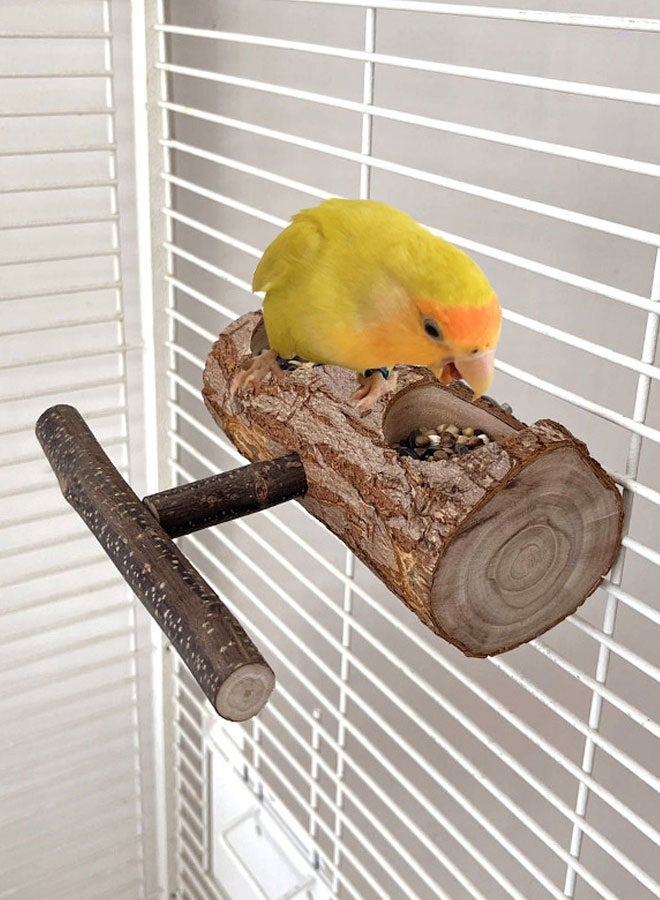 HOOTO Wooden Bird Feeding Dish Cups Perch Stand Hanging Feeder Solid Wood Parrot Feeding Bowl for Parakeets Conures Cockatiels Budgie Parrot - Image 5