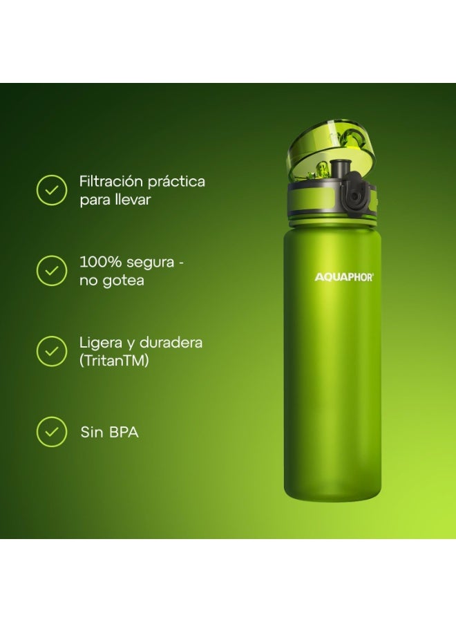 Aquaphor City Bottle 500ml Green | Travel Water Bottle with Activated Carbon Filter | Filters Chlorine & Impurities | Made of Tritan & BPA-Free | Stay Hydrated On the Go!  - Image 3