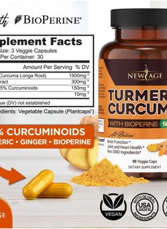 New Age Turmeric Curcumin with Bioperine Capsules - Natural Joint & Healthy Overall Support with 95% Standardized Curcuminoids - Non-GMO, Gluten Free 180 Count (Pack of 2)  - Image 2