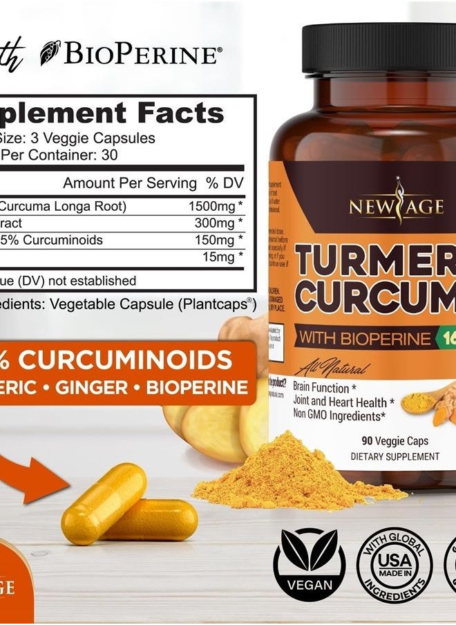 New Age - Turmeric Curcumin with Bioperine Capsules - Natural Joint & Healthy Overall Support with 95% Standardized Curcuminoids - Non-GMO, Gluten Free 180 Count (Pack of 2) - Image 1