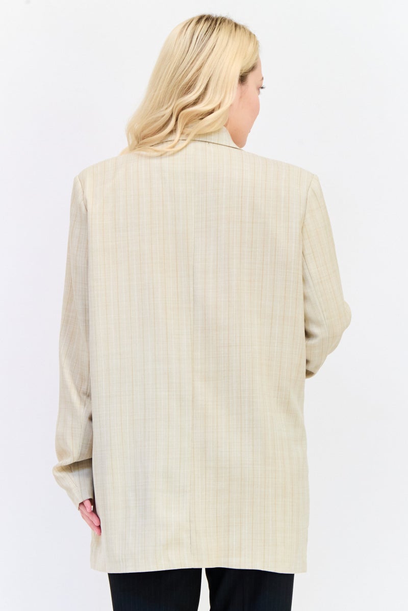 Archive Design Studio Women Regular Fit Stripe Blazer, Beige  - Image 3