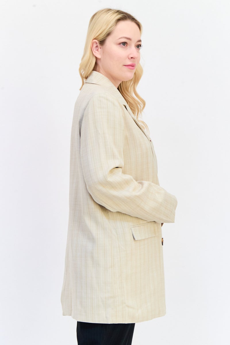 Archive Design Studio Women Regular Fit Stripe Blazer, Beige  - Image 2