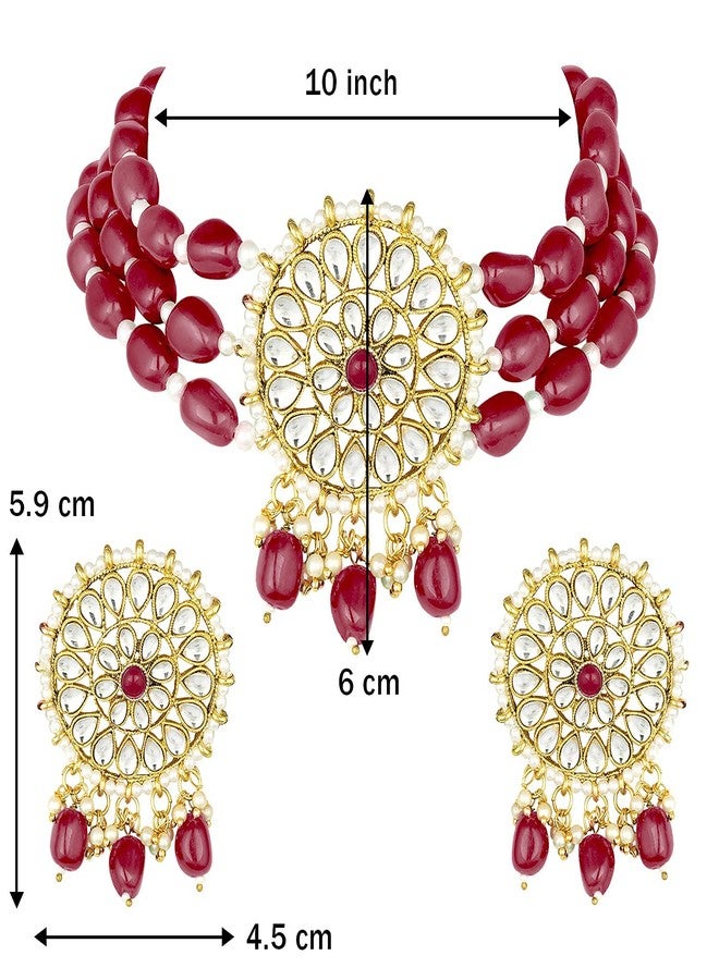 Aheli Ethnic Kundan Choker Necklace Indian Traditional Bollywood Bharatanatyam jewellery Set with Earrings Gift for Women Maroon - Image 3