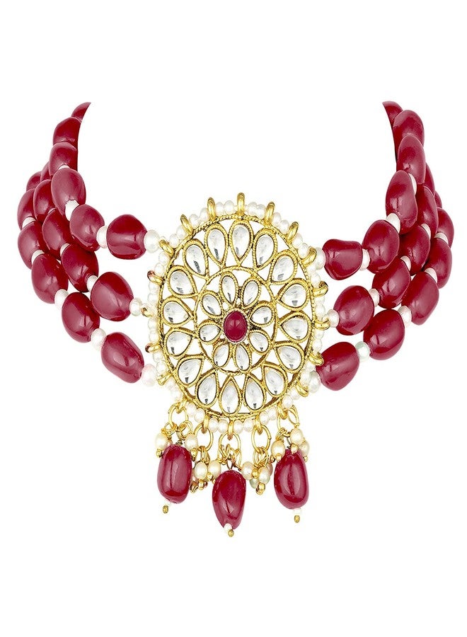 Aheli Ethnic Kundan Choker Necklace Indian Traditional Bollywood Bharatanatyam jewellery Set with Earrings Gift for Women Maroon - Image 5