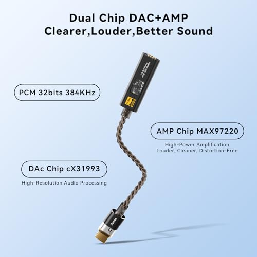 Xumee USB C to 3.5mm Audio Adapter, DAC Dongle with Dual Chip (CX31993 + MAX97220), Hi-Res 32bit/384kHz, USB C DAC AMP Dongle Compatible with iPhone 16/15 Series,Galaxy S25 / S24,Pixel (Black) - Image 2