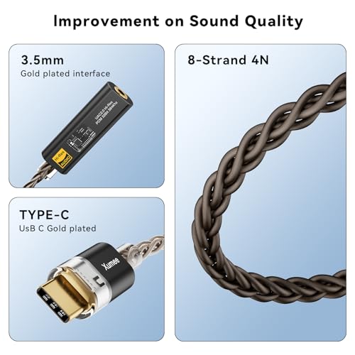 Xumee USB C to 3.5mm Audio Adapter, DAC Dongle with Dual Chip (CX31993 + MAX97220), Hi-Res 32bit/384kHz, USB C DAC AMP Dongle Compatible with iPhone 16/15 Series,Galaxy S25 / S24,Pixel (Black) - Image 5