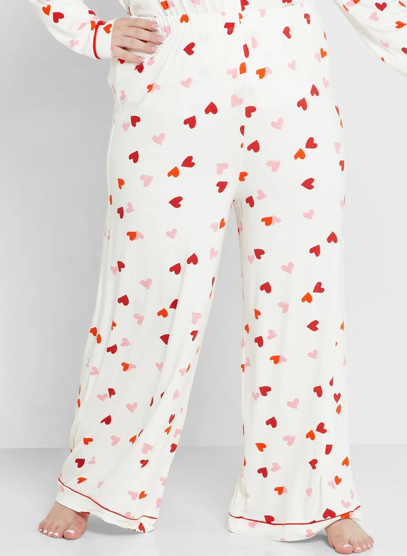 In The Style Curve Heart Print Shirt & Pyjama Set