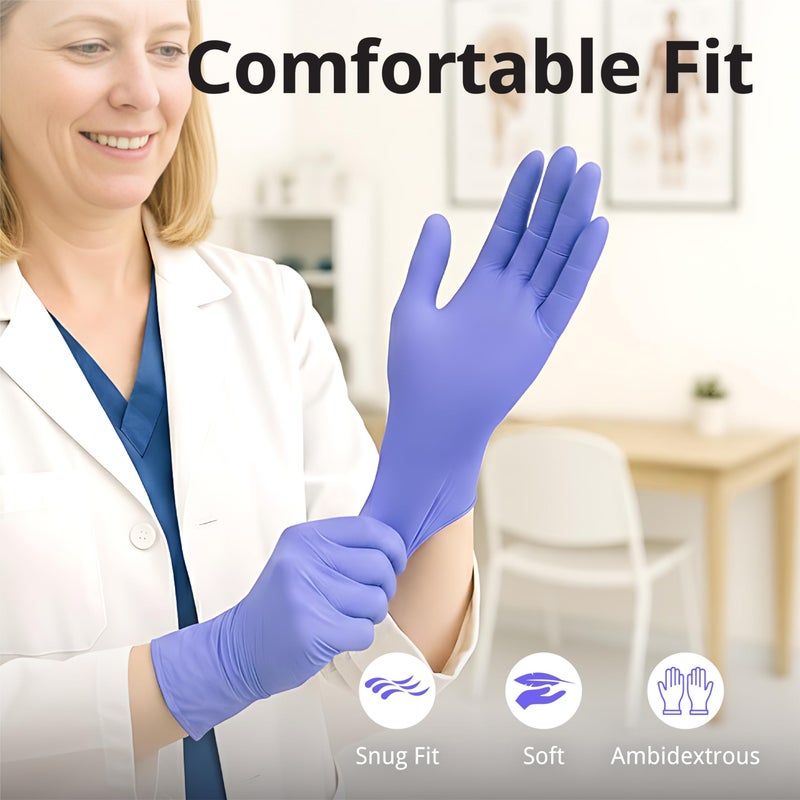 SwiftGrip Disposable Nitrile Exam Gloves, 3mil, Medium, Box of 100, Violet Nitrile Gloves Disposable Latex Free for Medical, Cleaning, Cooking & Esthetician, Food-Safe, Powder-Free, Purple - Image 4
