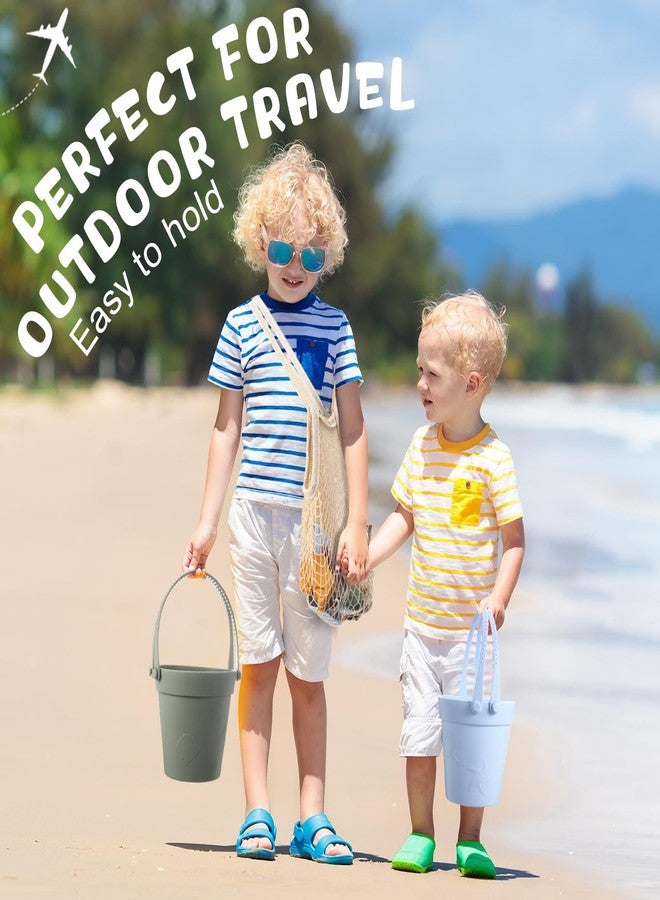 Hungdao 13 Pcs Silicone Beach Toys Travel Beach Set Sand Toys Including 3 Silicone Buckets 3 Shovels 6 Sea Creature Sand Molds 1 Bag for Kids Boys Girls Summer Pool Outdoor Bath(Green Gray Blue) - Image 4