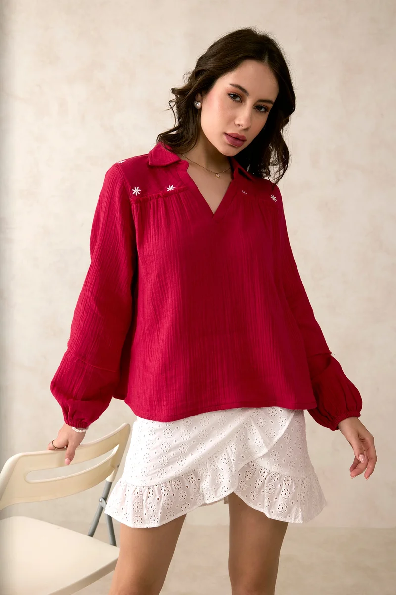 Virgio VIRGIO 100% Cotton Highlow Top With Puff Sleeves