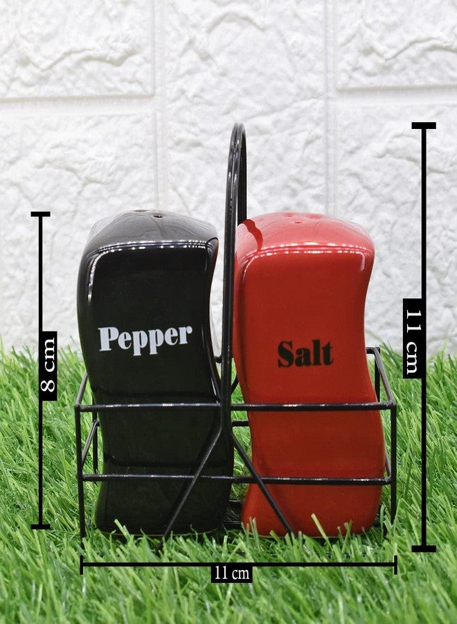 Kookee Ceramic Salt and Pepper Shakers Set with Tray – Elegant Namak Dani, Spice Sprinkler & Dispenser for Dining Table, Kitchen & Restaurant Use, Red/Black (8533) - Image 5
