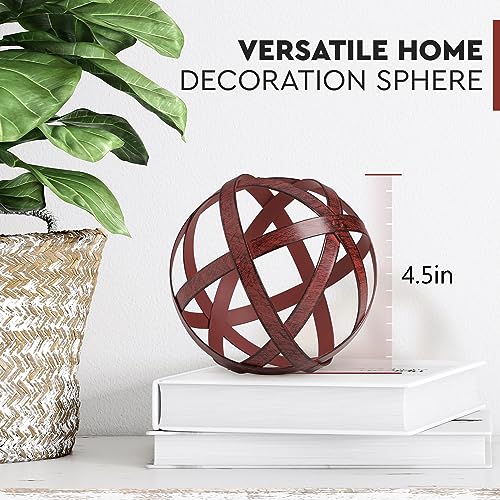 Everydecor Metal Decorative Sphere for Home Decor - Decorative Balls for Shelves, Centerpiece Bowls, Bookshelf - Decoration Orbs Accents for Living Room, Bedroom - Distressed Red Shelf Spheres - Image 3