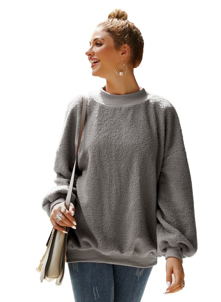 Loquat Plush Long Sleeve Teddy Velvet Pullover Grey 