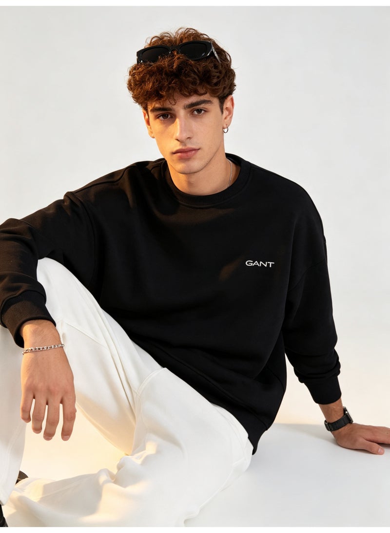GANT Men's and Women's Crew Neck Sweatshirt, Casual Long Sleeve Pullover, Black - Image 2