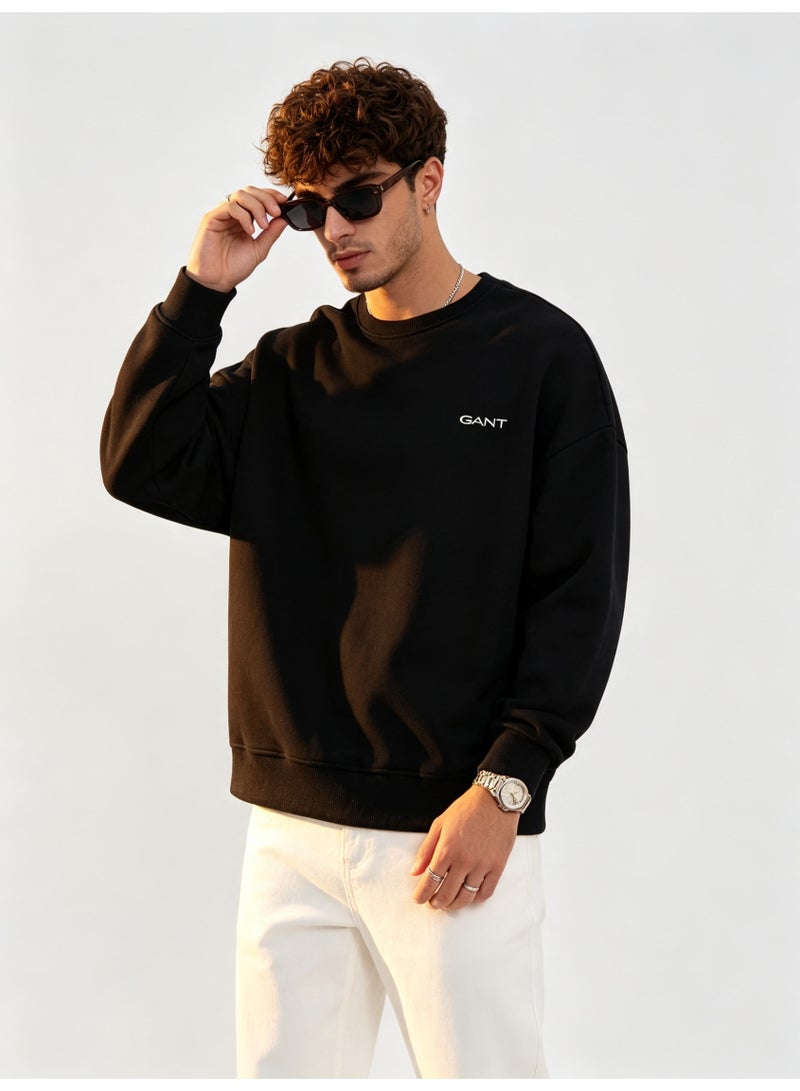 GANT Men's and Women's Crew Neck Sweatshirt, Casual Long Sleeve Pullover, Black - Image 5