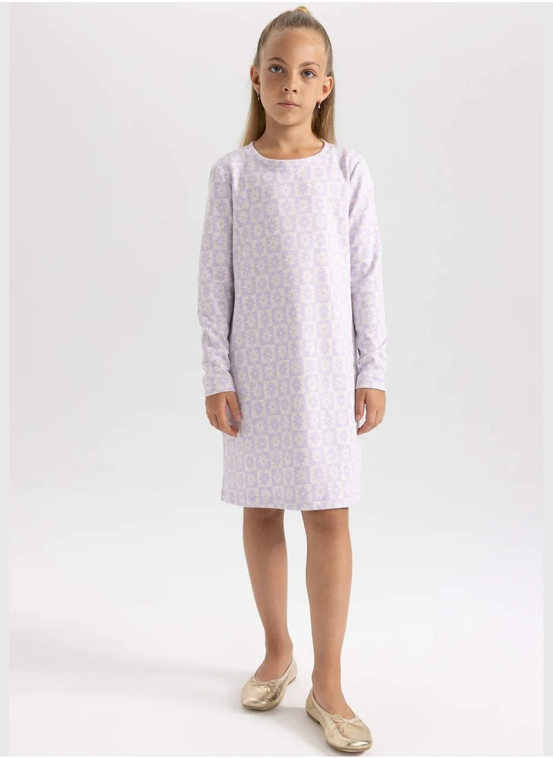DeFacto Crew Neck Long Sleeve Flower Print Mini Dress