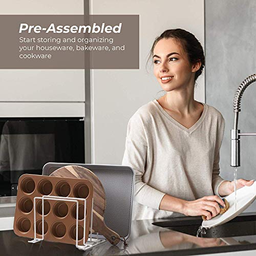 Stock Your Home White (2 Pack) Steel Baking Pan Organizer Rack for Cabinet or Counter, Holder for Kitchen Cutting Boards, Pot Lids, or Cookie Sheets - Rust Proof Wire, Drying Storage - Image 4