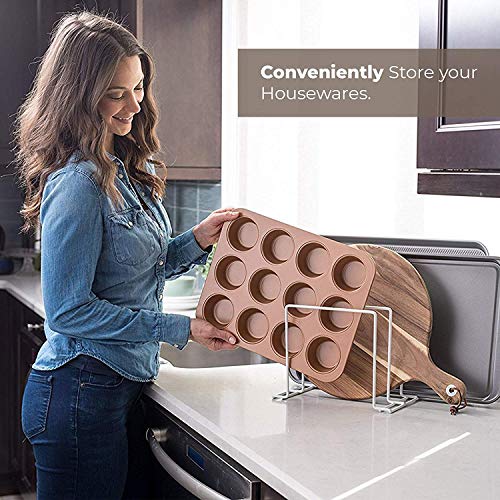 Stock Your Home White (2 Pack) Steel Baking Pan Organizer Rack for Cabinet or Counter, Holder for Kitchen Cutting Boards, Pot Lids, or Cookie Sheets - Rust Proof Wire, Drying Storage - Image 5