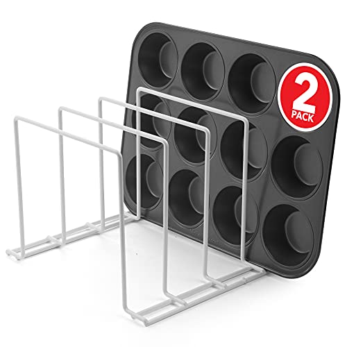 Stock Your Home White (2 Pack) Steel Baking Pan Organizer Rack for Cabinet or Counter, Holder for Kitchen Cutting Boards, Pot Lids, or Cookie Sheets - Rust Proof Wire, Drying Storage - Image 1
