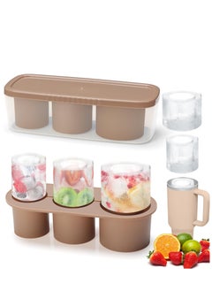 Ice Cube Tray for Stanley Cup Silicone Ice Cube Maker With Lid for 30-40oz Tumbler for Chilling Drinks Coffee Easy Fill and Release Ice Maker BPA Free (Brown)