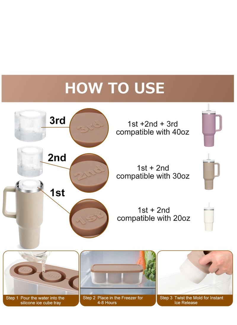 Generic - Ice Cube Tray for Stanley Cup Silicone Ice Cube Maker With Lid for 30-40oz Tumbler for Chilling Drinks Coffee Easy Fill and Release Ice Maker BPA Free (Brown) - Image 1