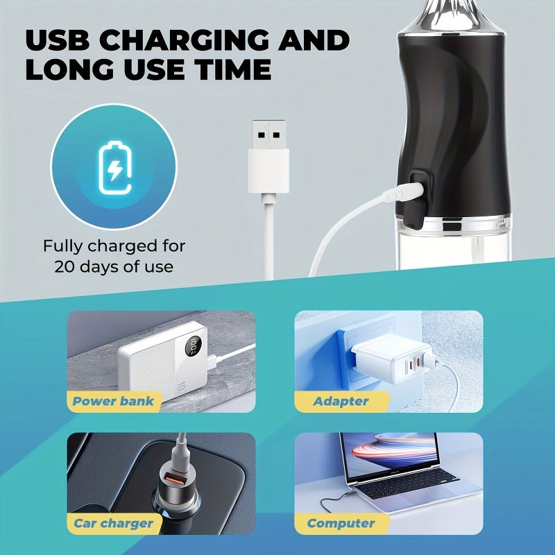 White Rechargeable Electric Water Flosser with Multiple Rotating Nozzles - Image 4