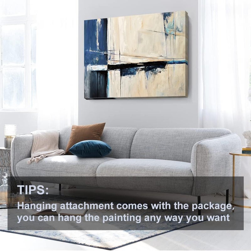 gaosoul Canvas Wall Art Abstract Art Paintings Navy Blue Block and Line Graffiti - Image 5