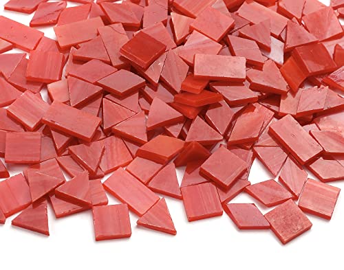 Lanyani A Wide Range of Color selections Glass Mosaic Tiles Pieces for Art Crafts,4 Shapes Mixed Colorful Glass Tiles Tiffany Stained Glass Pieces Tile,200 Pieces, Orange-Red by Lanyani - Image 4