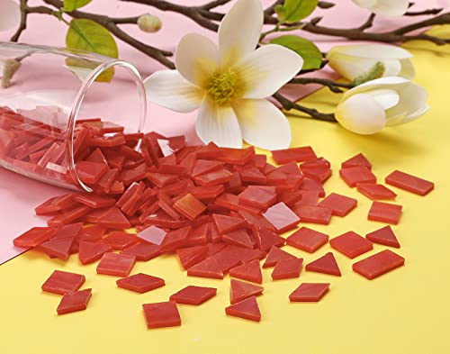 Lanyani A Wide Range of Color selections Glass Mosaic Tiles Pieces for Art Crafts,4 Shapes Mixed Colorful Glass Tiles Tiffany Stained Glass Pieces Tile,200 Pieces, Orange-Red by Lanyani - Image 5