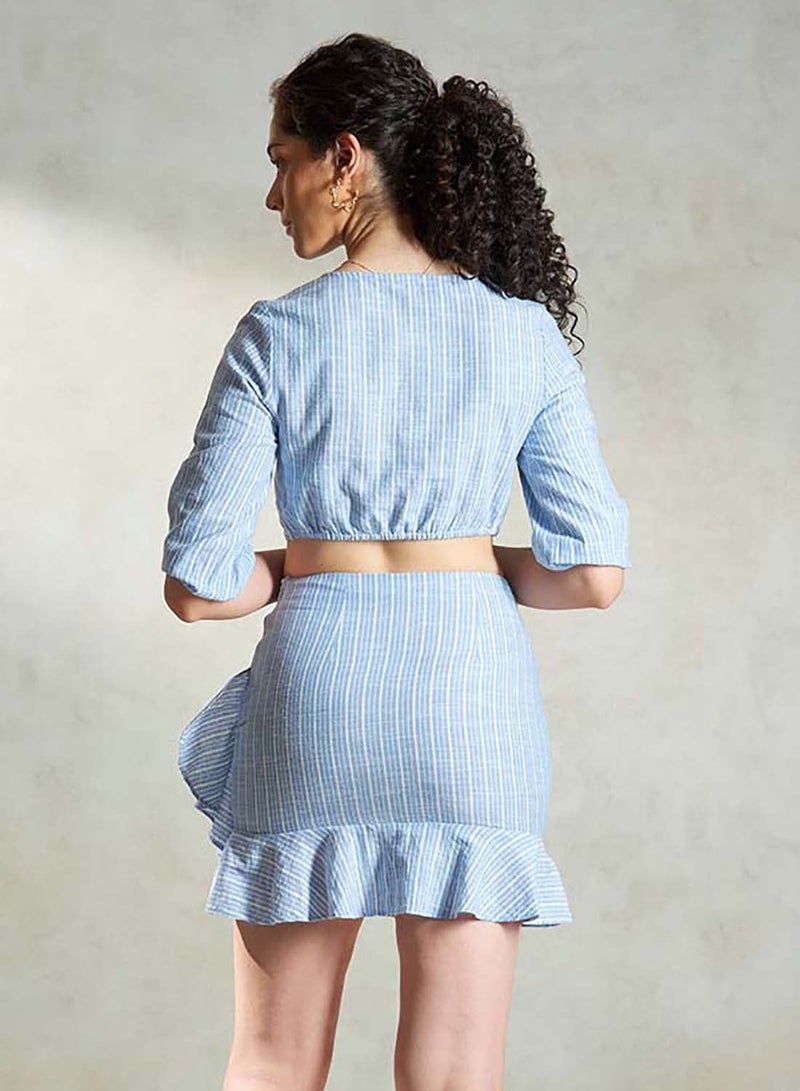VIRGIO 100% Cotton Twisted Print Stripe Crop Shirt - Image 3