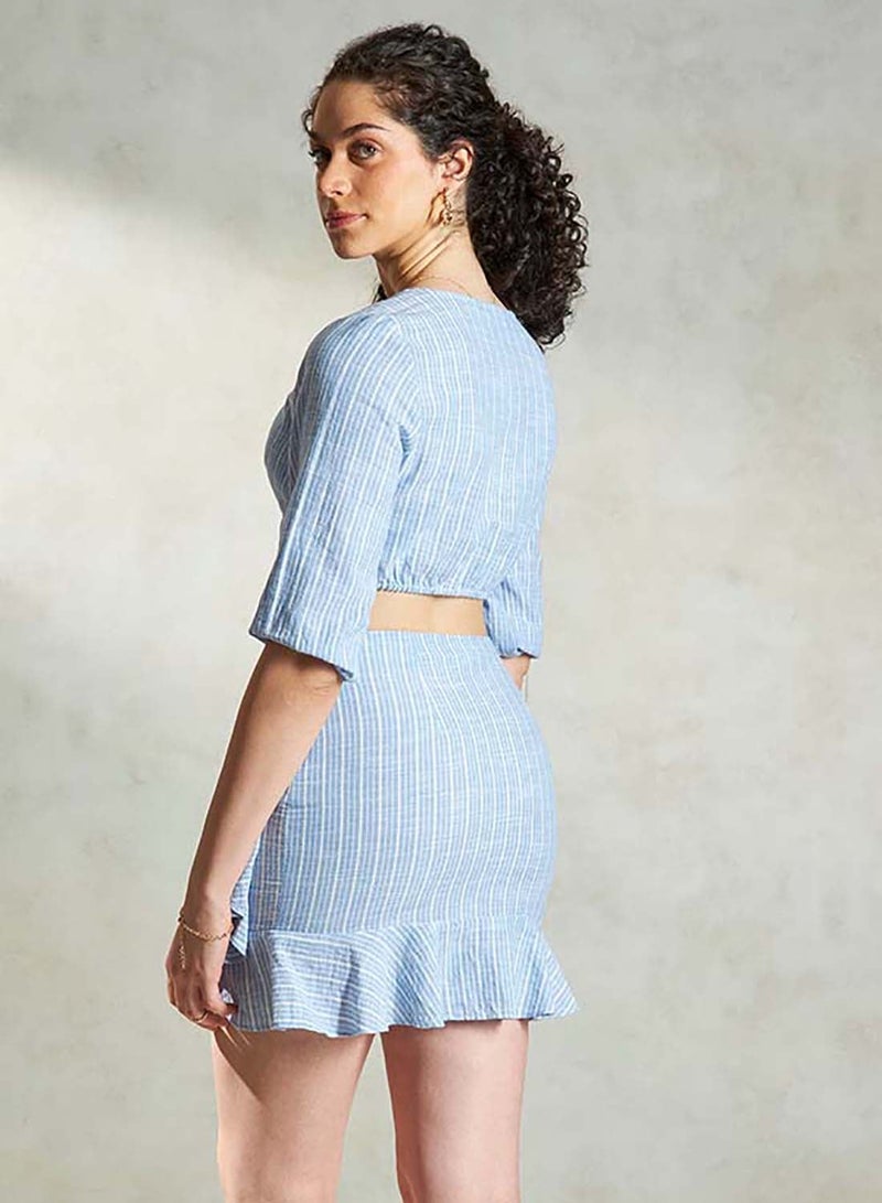 VIRGIO 100% Cotton Twisted Print Stripe Crop Shirt - Image 2