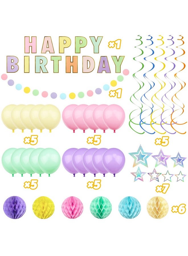 ZERODECO ZERODECO Birthday Decorations, Easy to Assemble Pastel Happy Birthday Banner with Honeycomb Ball, Balloon, Hanging Swirl Streamer, Garland, Happy Birthday Party Decorations for Women Girls Kids  - Image 2