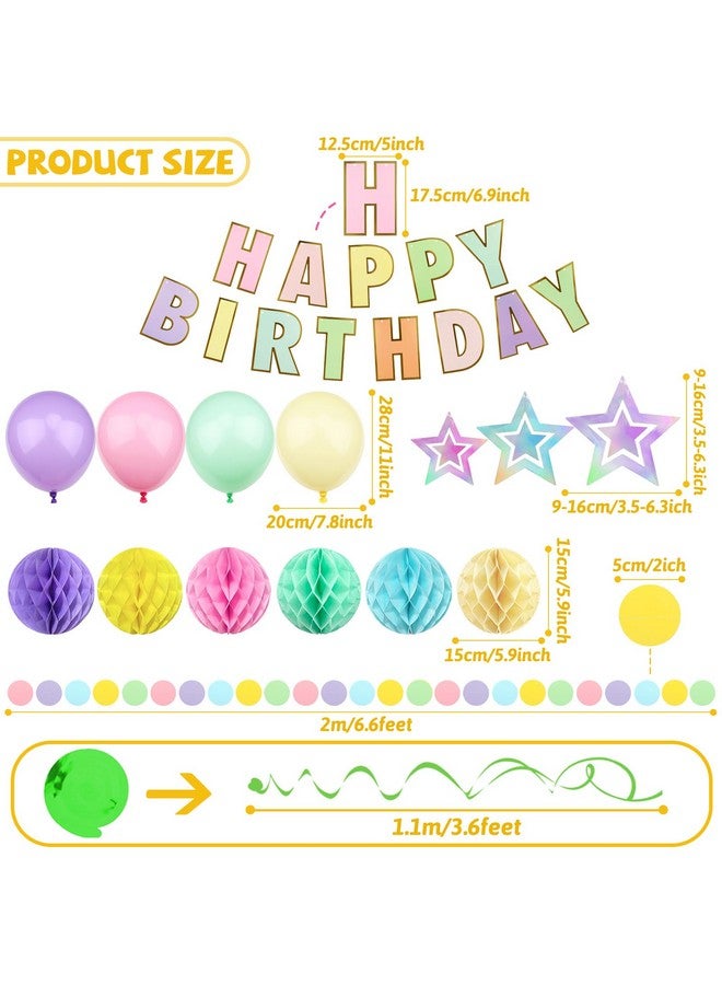 ZERODECO ZERODECO Birthday Decorations, Easy to Assemble Pastel Happy Birthday Banner with Honeycomb Ball, Balloon, Hanging Swirl Streamer, Garland, Happy Birthday Party Decorations for Women Girls Kids  - Image 3