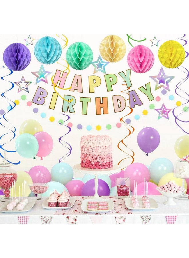 ZERODECO ZERODECO Birthday Decorations, Easy to Assemble Pastel Happy Birthday Banner with Honeycomb Ball, Balloon, Hanging Swirl Streamer, Garland, Happy Birthday Party Decorations for Women Girls Kids  - Image 4