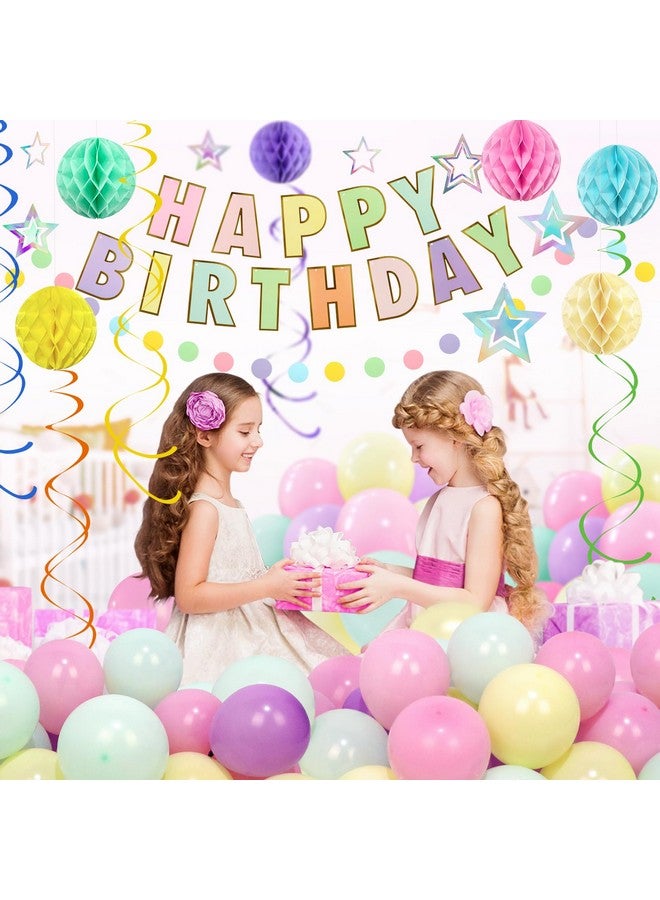 ZERODECO ZERODECO Birthday Decorations, Easy to Assemble Pastel Happy Birthday Banner with Honeycomb Ball, Balloon, Hanging Swirl Streamer, Garland, Happy Birthday Party Decorations for Women Girls Kids  - Image 5