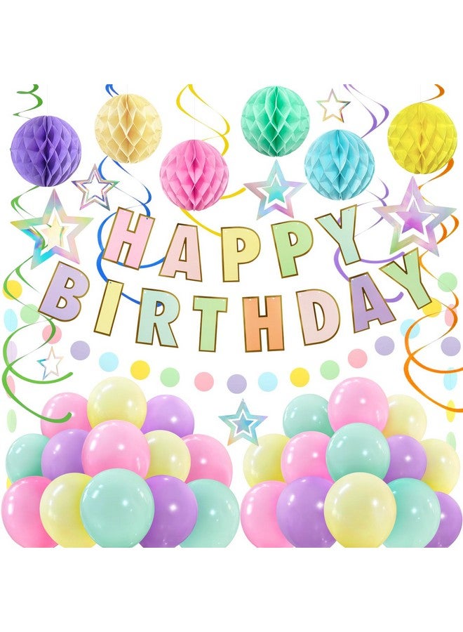 ZERODECO ZERODECO Birthday Decorations, Easy to Assemble Pastel Happy Birthday Banner with Honeycomb Ball, Balloon, Hanging Swirl Streamer, Garland, Happy Birthday Party Decorations for Women Girls Kids  - Image 1