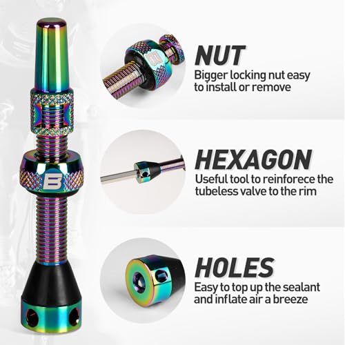 BWSHLF Tubeless Presta Valve Stem 40/44/55/60/65/80/100 mm, Super Light Alloy Presta Valve Stem Kit with Valve Core Remover Tool and Valve Stem Caps - Multiple Color and Size Options(Pair) - Image 2