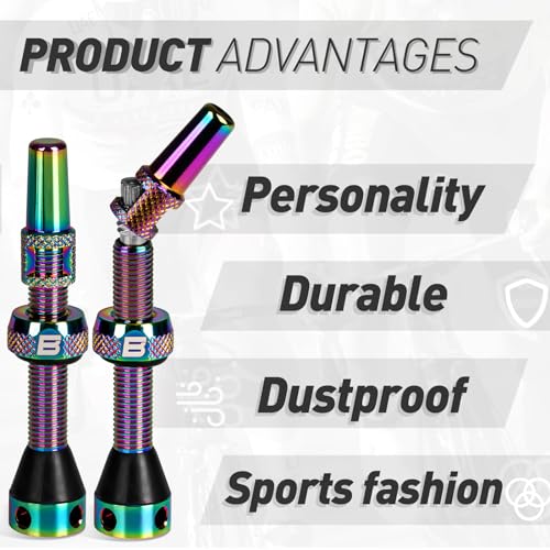 BWSHLF Tubeless Presta Valve Stem 40/44/55/60/65/80/100 mm, Super Light Alloy Presta Valve Stem Kit with Valve Core Remover Tool and Valve Stem Caps - Multiple Color and Size Options(Pair) - Image 5