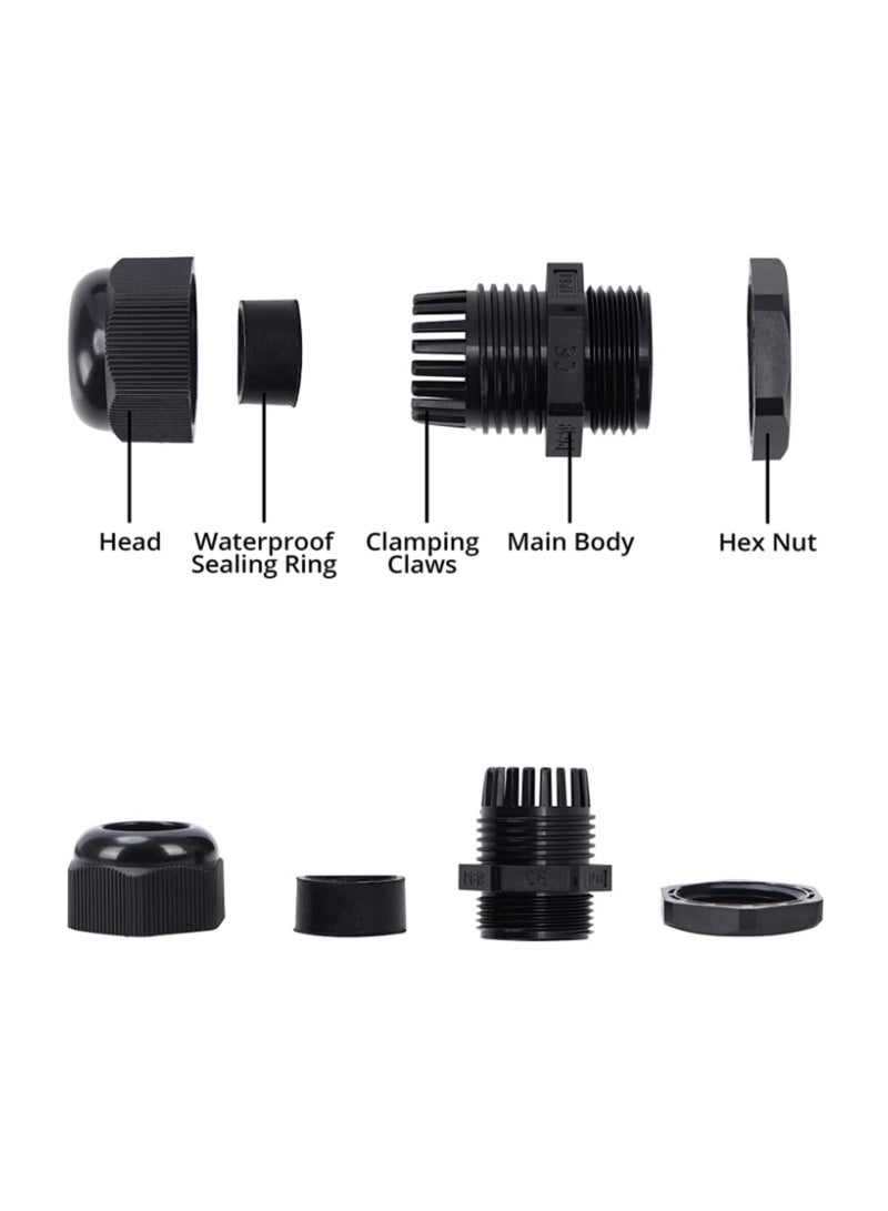 50pcs Cord Grip Cable Glands Kit for Electrical Box Waterproofing Nylon Strain Relief 1/4” 3/8” 1/2” 3/4” 1” 1-1/4” Junction case Connector Black With Gaskets - Image 4