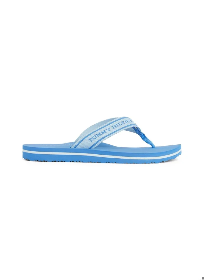 TOMMY HILFIGER Women's Webbing Tonal Logo Flip-Flops - Polyester, Blue