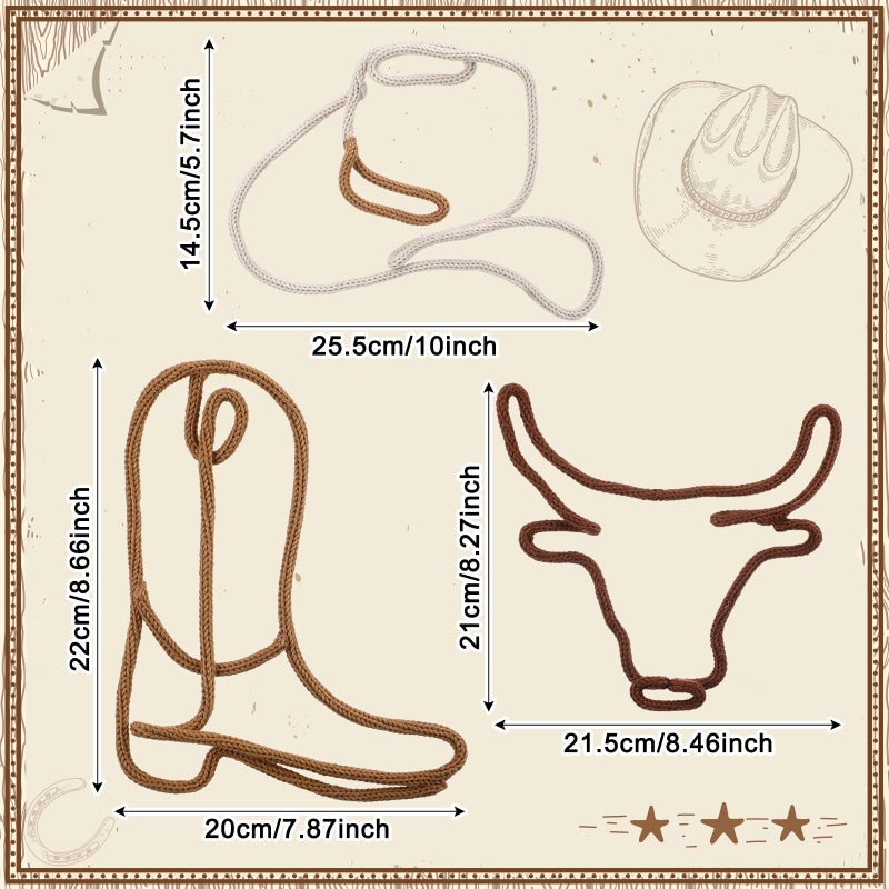 RattanView 3 Pcs Western Wall Decor Boho Nursery Room Decor Cowboy Boots Cowboy Hat Classroom Decorations Howdy Sign 3 Size Woven Macrame Decoration Cow Skull for Home Nursery Bedroom Living Room - Image 2