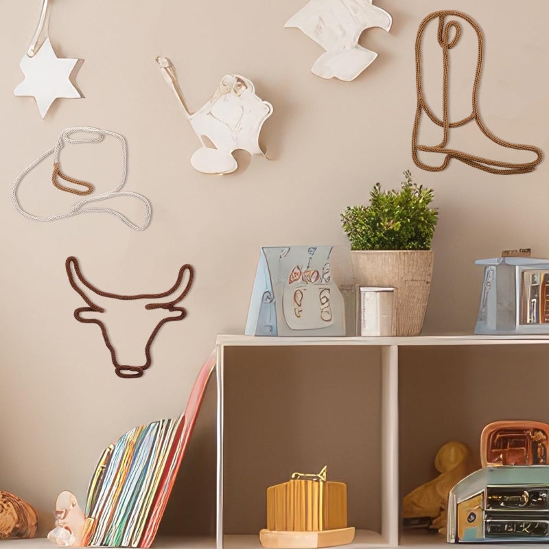 RattanView 3 Pcs Western Wall Decor Boho Nursery Room Decor Cowboy Boots Cowboy Hat Classroom Decorations Howdy Sign 3 Size Woven Macrame Decoration Cow Skull for Home Nursery Bedroom Living Room - Image 5