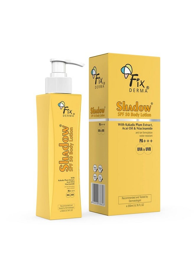 FIXDERMA Shadow Sunscreen Body Lotion With Spf 50 Pa+++ 2% Niacinamide Body Lotion Body Sunscreen Prevents Sun Tan Uva & Uvb Protection With No White Cast Body Lotion For Women & Men 200 Ml  - Image 1