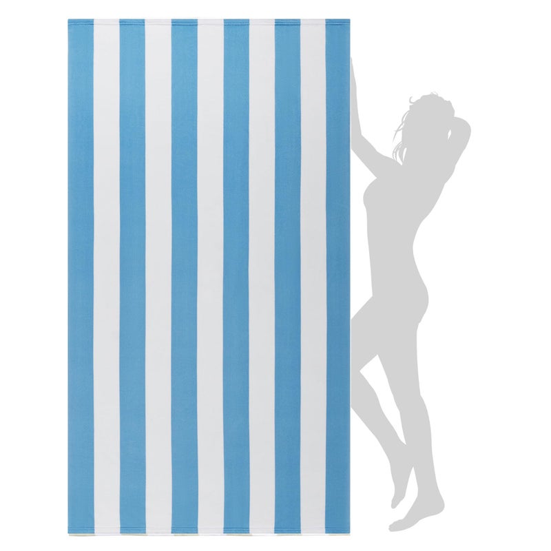 WILFA Extra Large Beach Towel Oversized Mircofiber Towel 40 x 70 XL Striped Lightweight Pool Towel Big Cabana Swim Travel Towel for Adults Mens WomenSky Blue