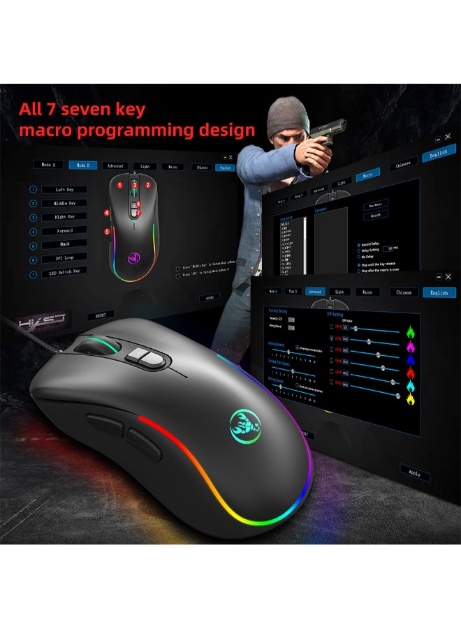 HXSJ Wired RGB Gaming Mouse Black - Image 2