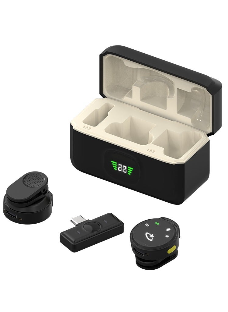 Goaltage AirCast Wireless Lavalier Microphone, Digital Display, Magnetic Charging Case, Noise Cancellation, USB-C & Lightning, Black - Image 1