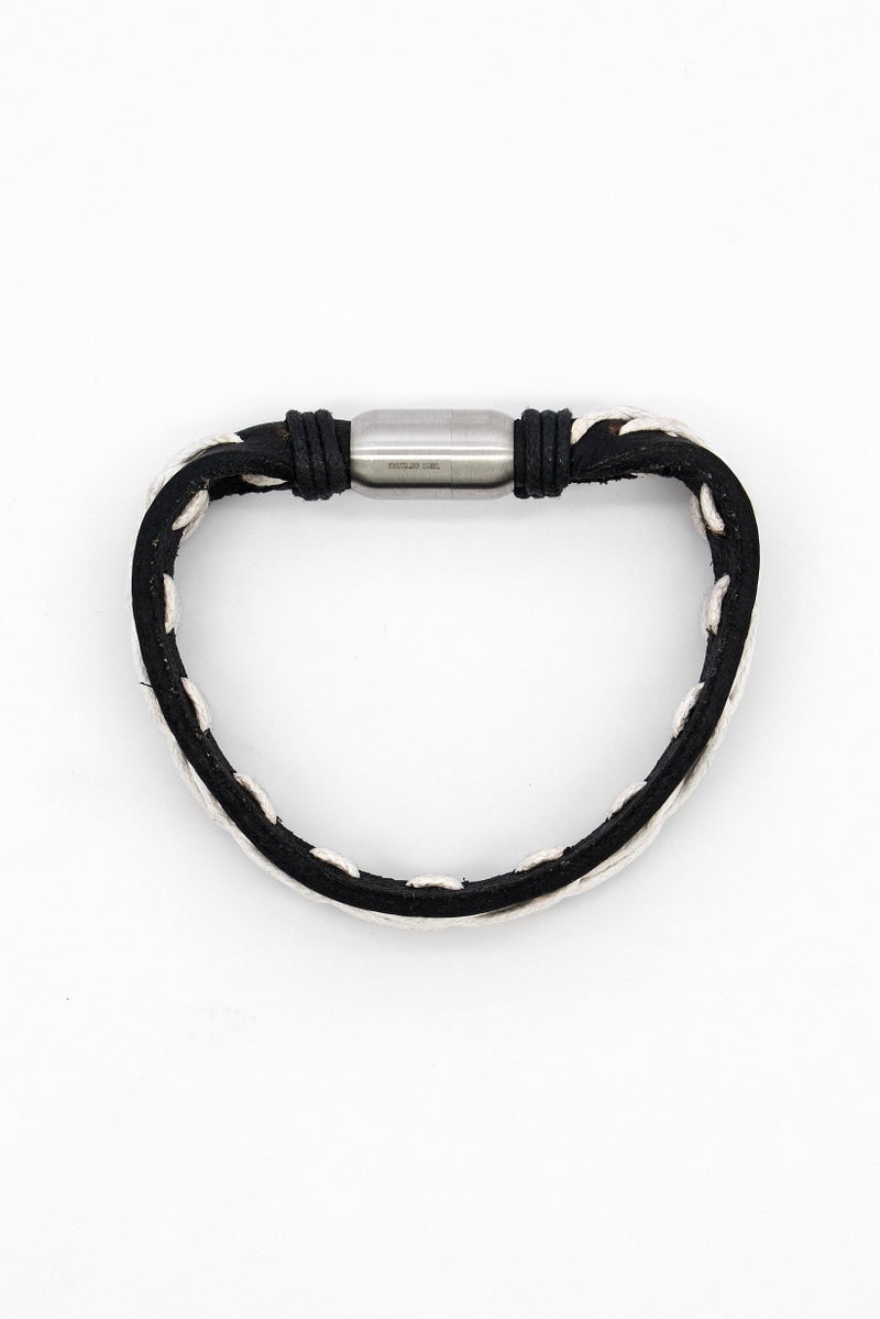 Steeltime Men Leather String Bracelet, Black - Image 4